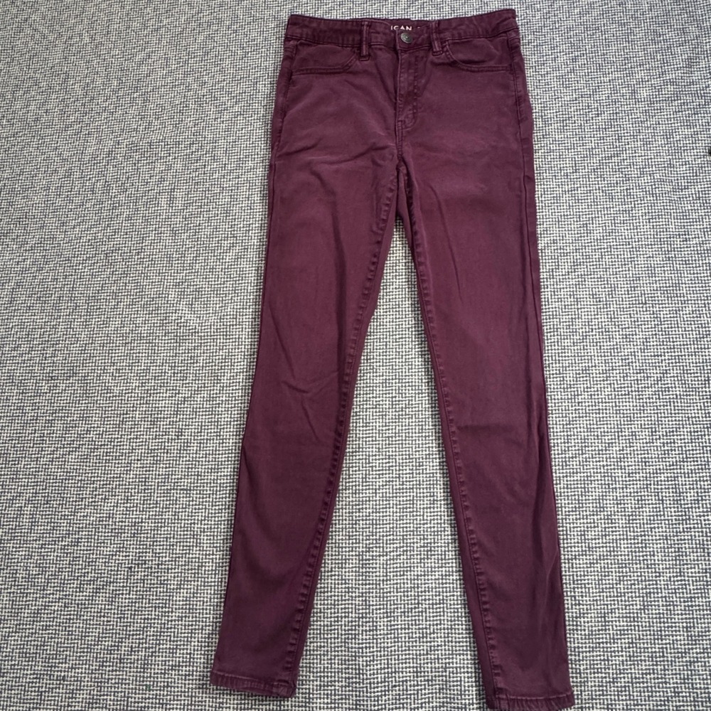 American Eagle Women 8 Long Hi-Rise Jegging Super Stretch Burgundy Maroon Pants